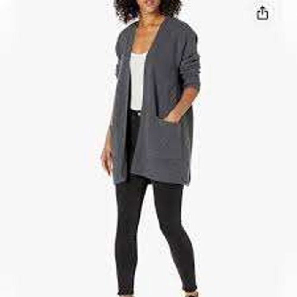 Barefoot Dreams‎ CozyChic Lite Montecito Cardigan Gray Shawl Collar BDWCL1012 L